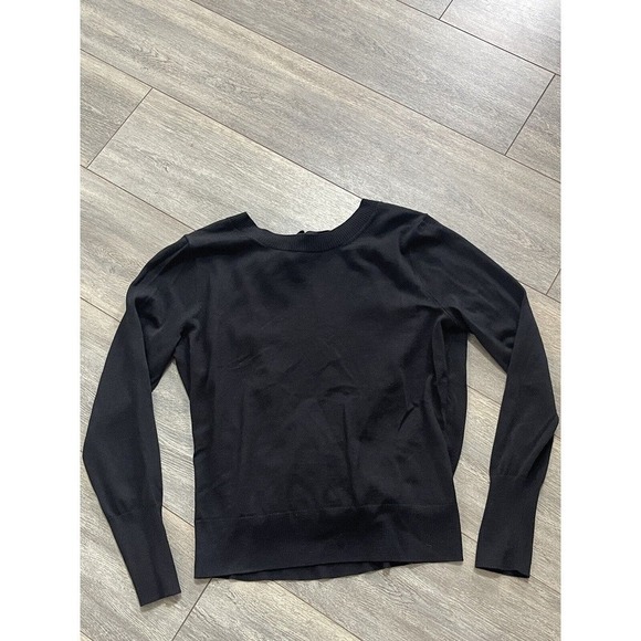 J. Crew Womens Black Medium Long Sleeve Cut Out Back Tie Merino Wool Sweater - Picture 3 of 9